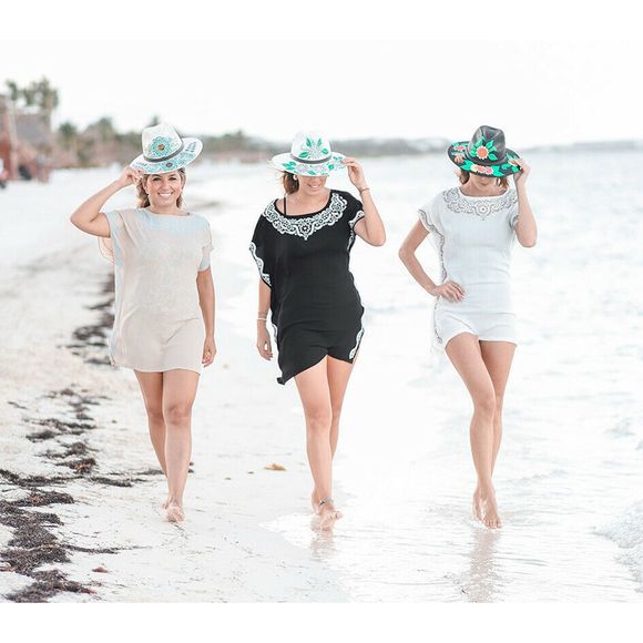 TZ Tunic Beach Coverup Tunic Floral Print White - Picture 2 of 9